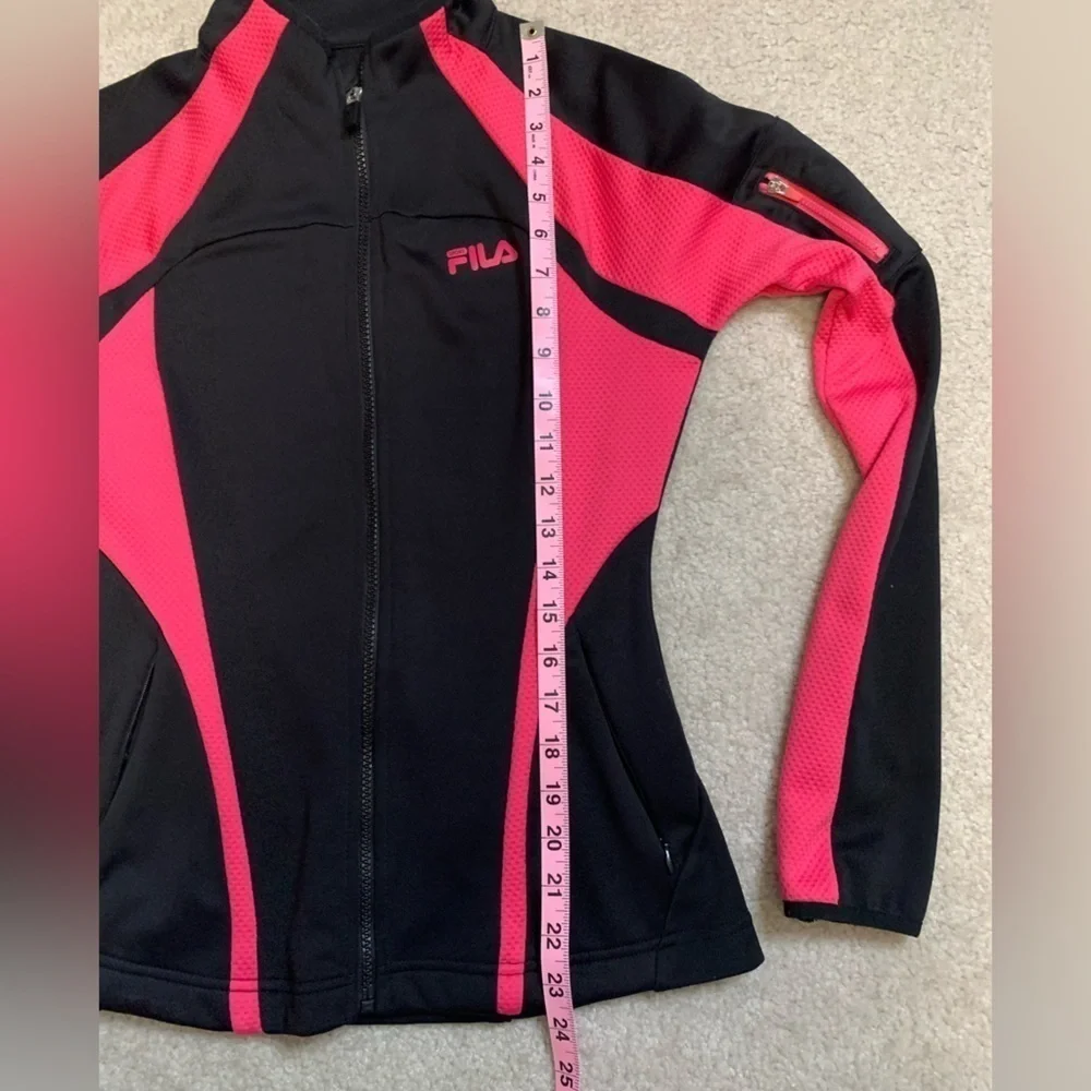 Vintage Fila Women Athletic Zip Up Long Sleeve Track Jacket Size‎ XS Black/Pink